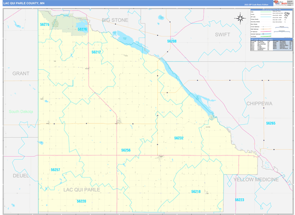 Lac qui Parle County MN Zip Code Wall Map Basic Style by MarketMAPS